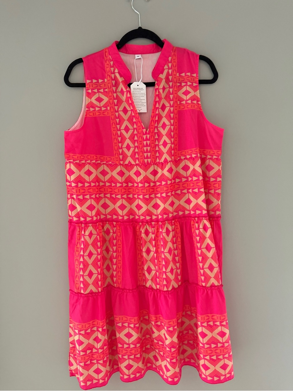 Sleeveless Hot Pink Patterned Tiered Mini Dress